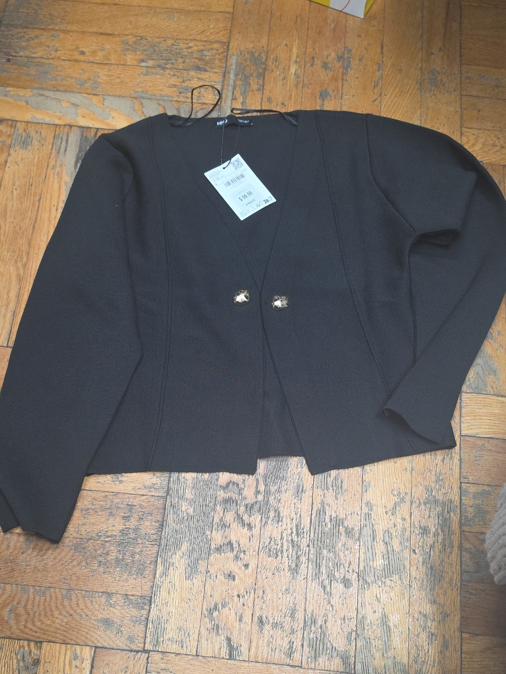 Black Women's Structured Jacket with Decorative Buttons